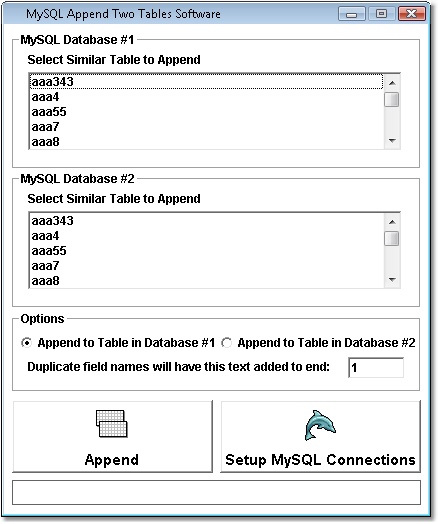 MySQL Append Two Tables Software