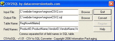 DataConversionTools.com CSVtoSQL Converter