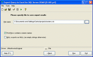 Export Query to Excel for SQL Server