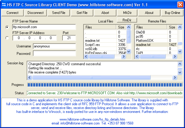 HS FTP Client C Source Library