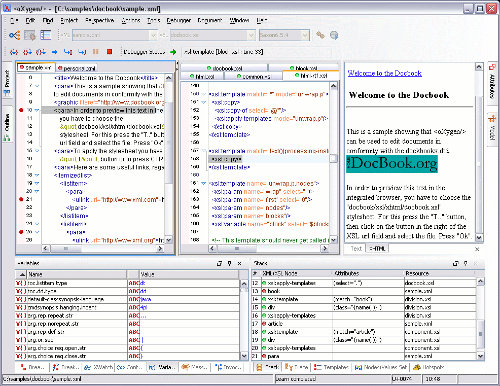 oXygen XML Editor and XSLT Debugger