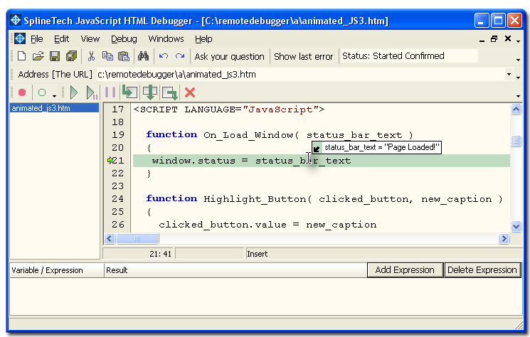 SplineTech JavaScript HTML Debugger