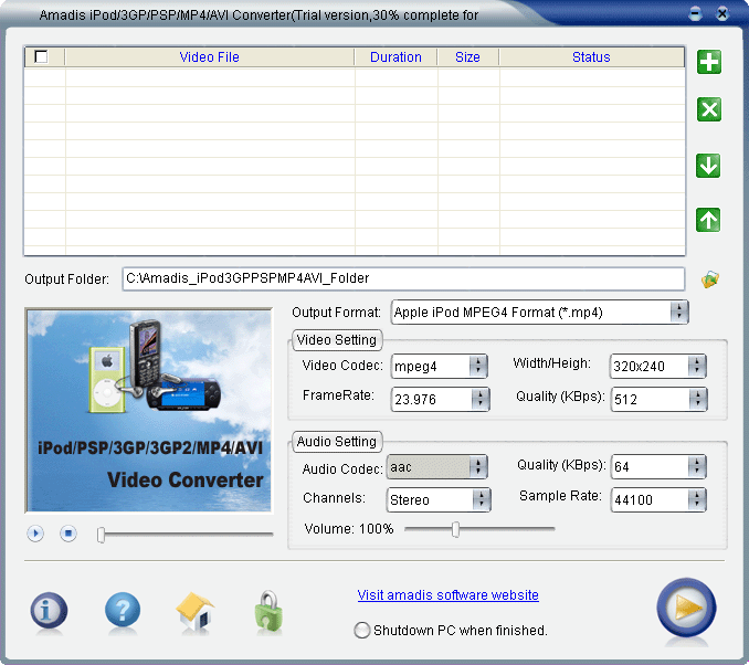 Amadis iPod/PSP/3GP/MP4/AVI Converter