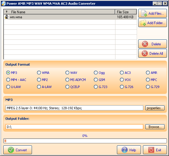 Power AMR MP3 WAV WMA M4A AC3 Audio Converter