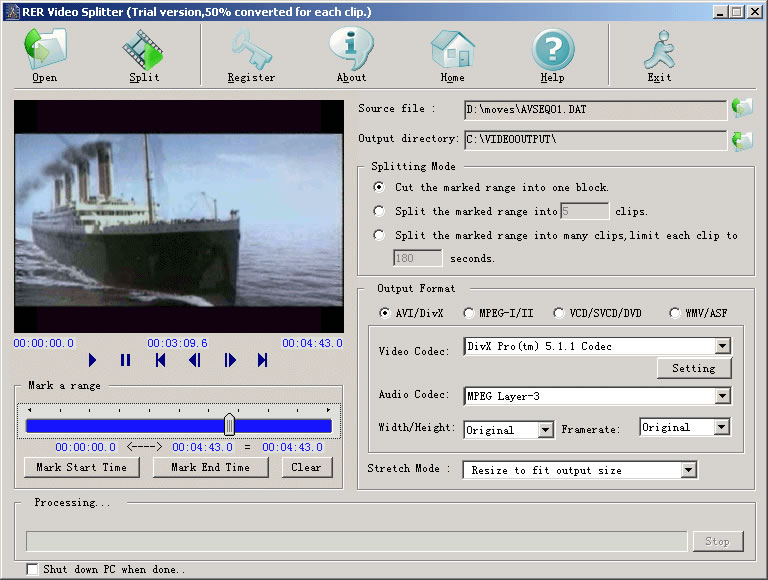 RER AVI/MPEG/DVD/WMV/RM Video Splitter 3.0.3