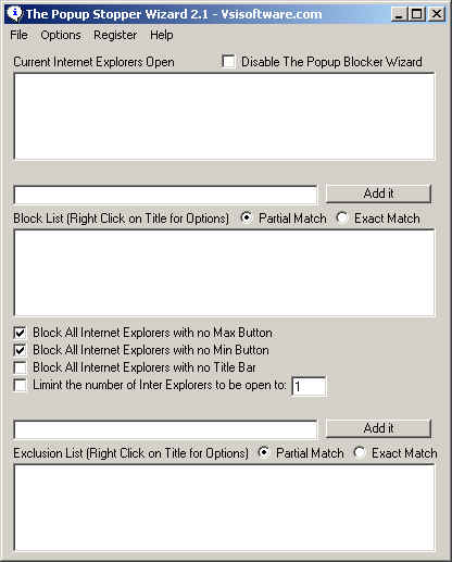 The Popup Stopper Wizard 2.1Browser Plug-ins by Vsisystems.com - Software Free Download