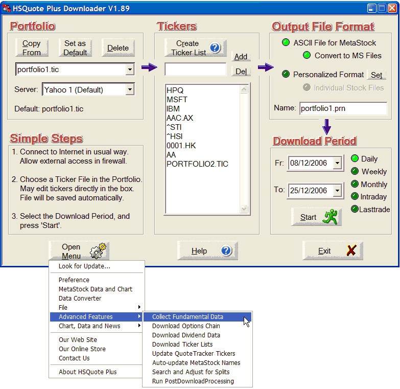 HSQuote Stock Quote Downloader