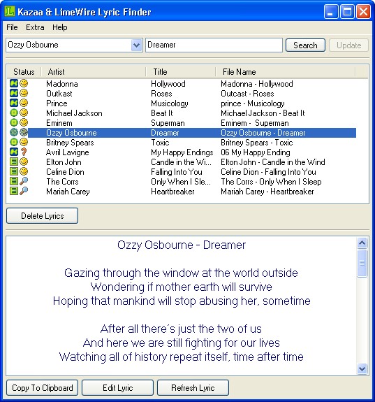 Kazaa & LimeWire Lyric Finder