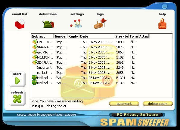 Spam Sweeper 1.00Online Privacy by PCPrivacySoftware.com - Software Free Download