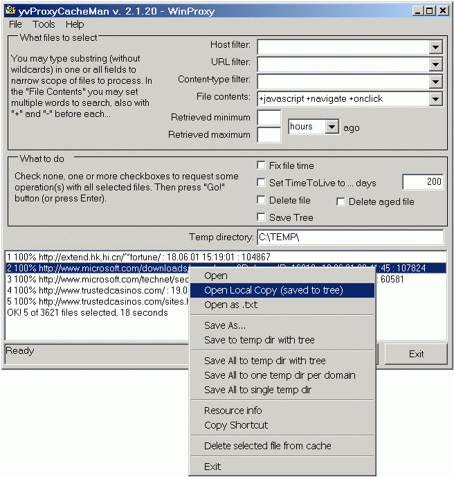 WINPROXY. Cacheman. Temp directory