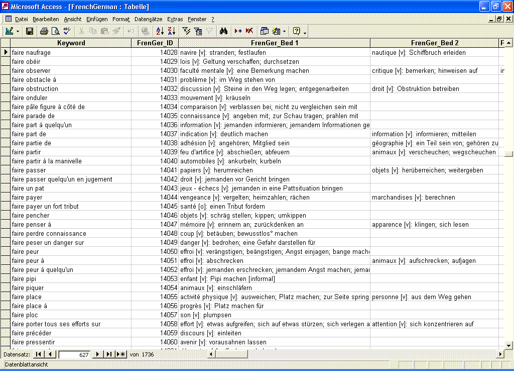 ACCESS Dictionary French German