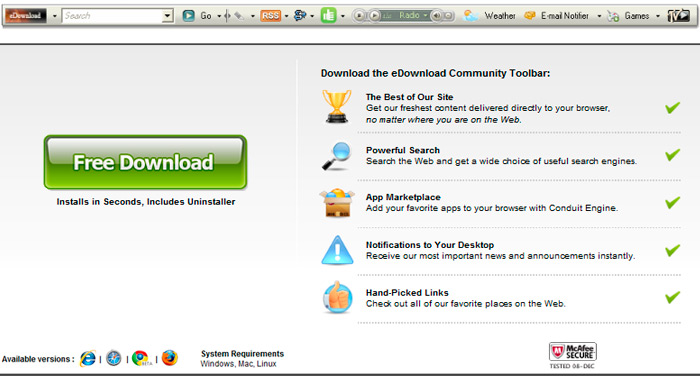 eDownload Community Toolbar