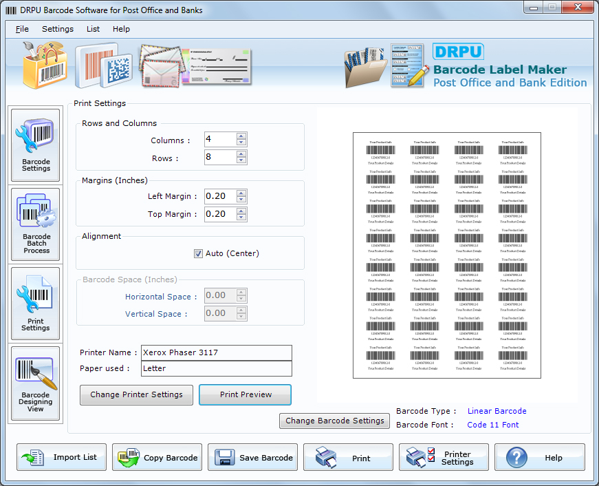 Postal Service and Banking Barcode Maker