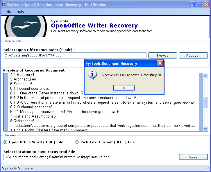Open Office Writer Recovery