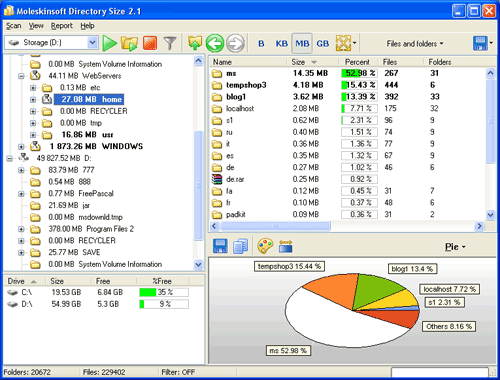 Software disk space reporting
