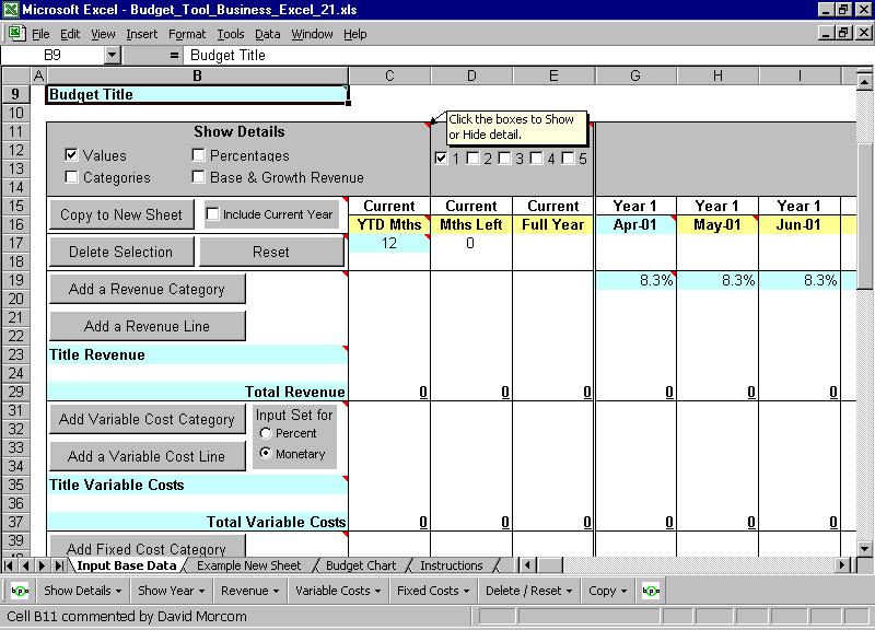 Budget Tool Business Excel