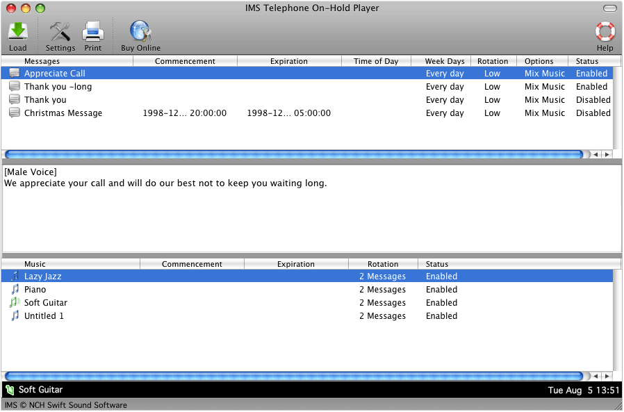 IMS Pro Telephone OnHold Player for Mac