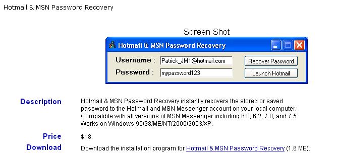 MSN & Hotmail Password Recovery