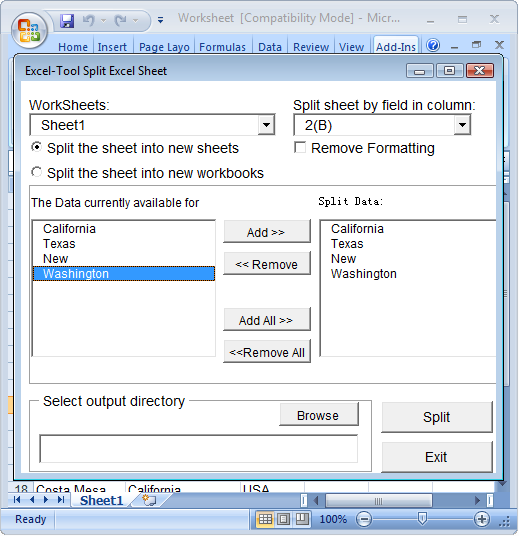 ExcelTool Split Excel Sheet