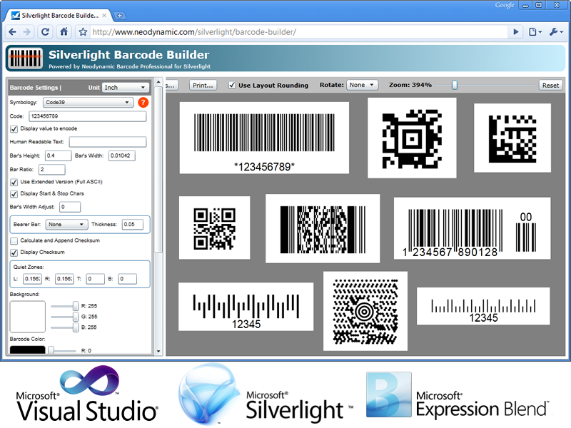 Silverlight Barcode Professional