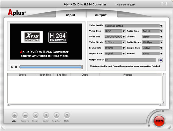 Aplus XviD to H.264 Converter