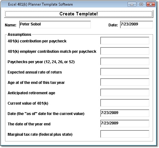 Excel 401(k) Planner Template Software