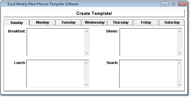 Excel Weekly Meal Planner Template Software