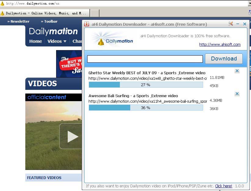 aHi Dailymotion Downloader (Free Software)