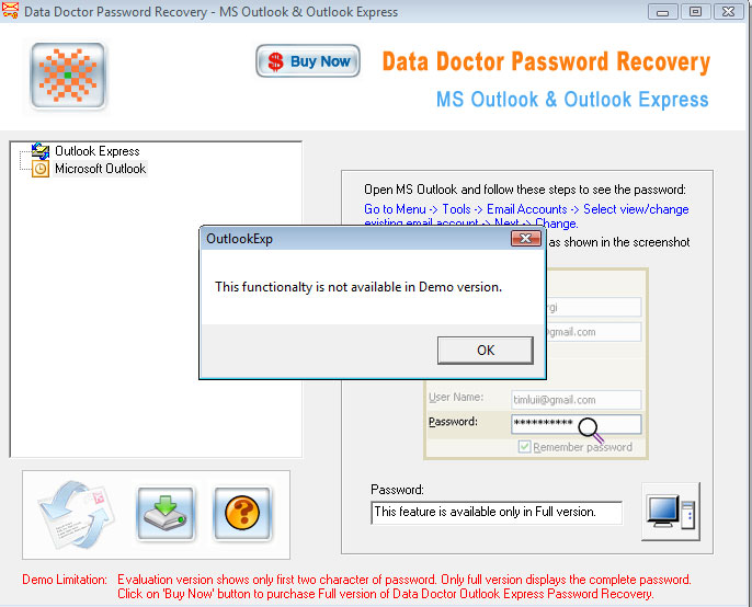 Recover Outlook pop3 Password