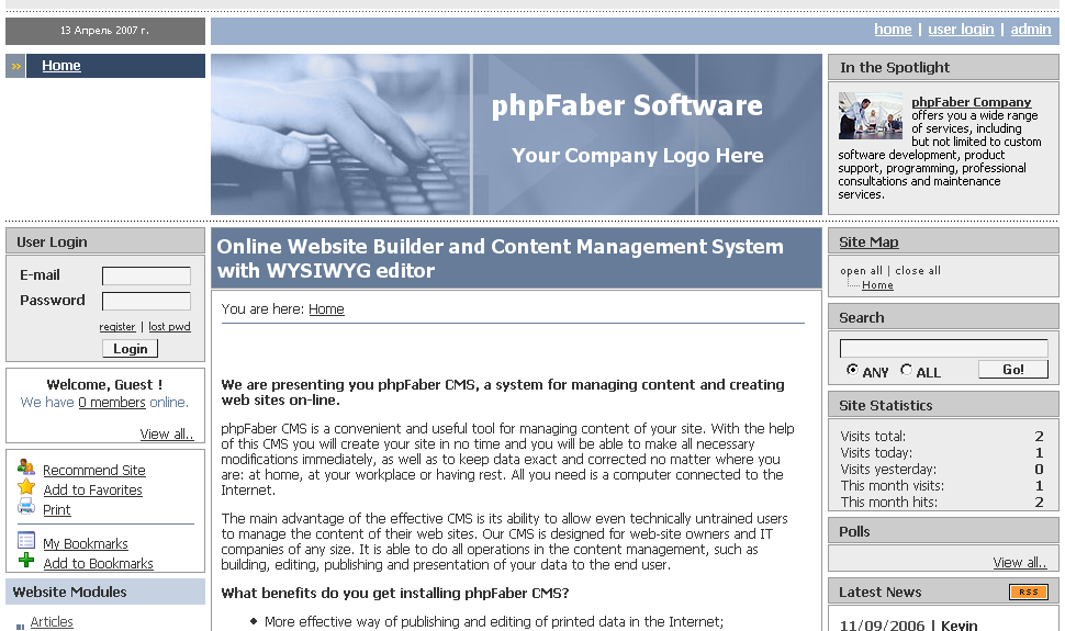 PHPFABER Online Website Builder and CMS