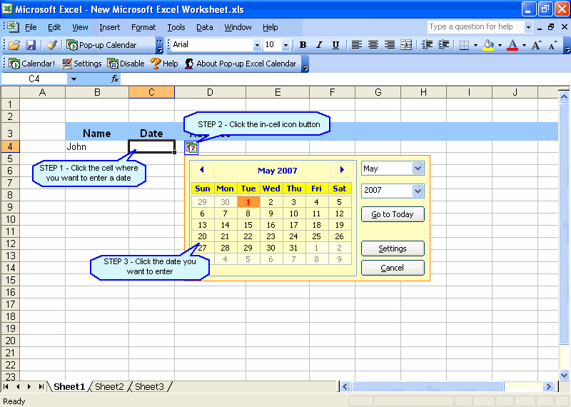 Popup Excel Calendar Full Version