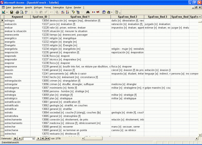 Bilingual Dictionaries Spanish SQL, Excel, Access