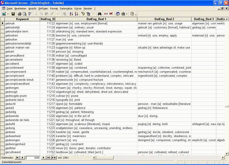 Bilingual Dictionaries Dutch SQL, Excel, Access