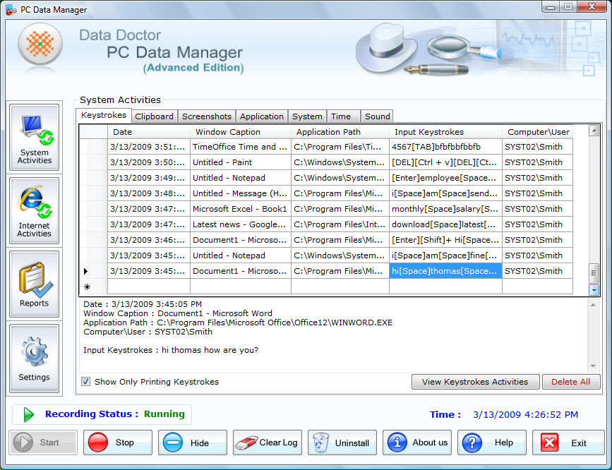 Computer Monitor Keylogger Software