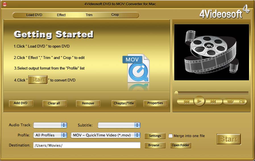 4Videosoft DVD to MOV Converter for Mac
