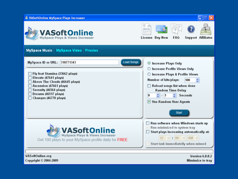 VASoftOnline MySpace Plays Increaser