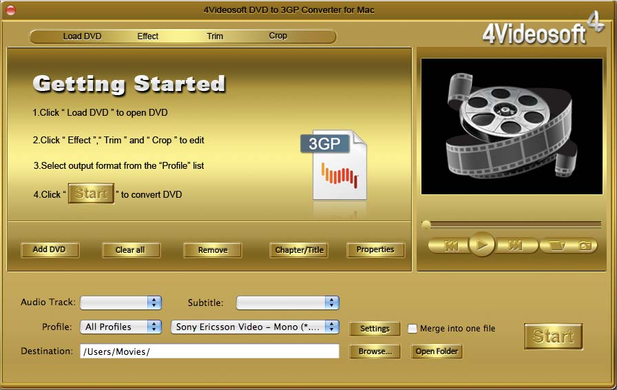 4Videosoft DVD to 3GP Converter for Mac