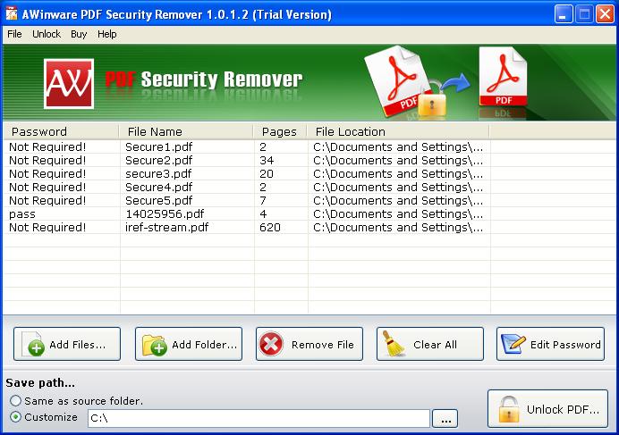 Batch PDF Security Remover