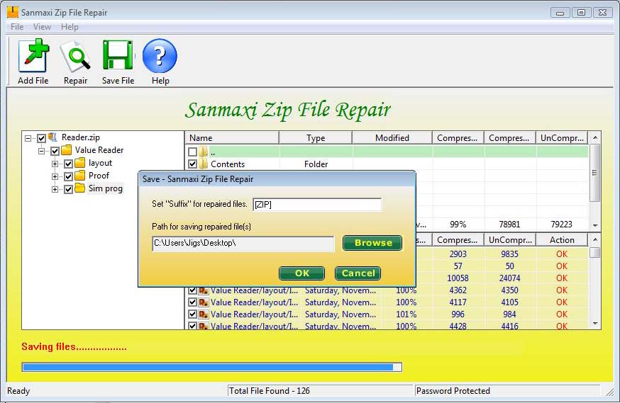 Zip files repair tool