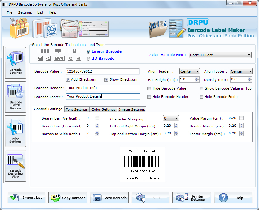 Post Office and Bank Barcode Software