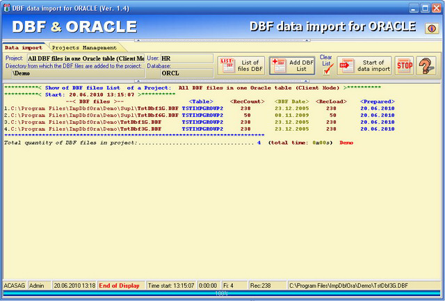 DBF data import for ORACLE