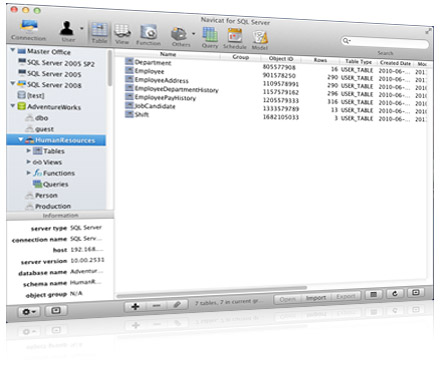 Navicat for SQL Server Database Client for Mac OS X - Compatible with Mac OS X Snow Leopard!
