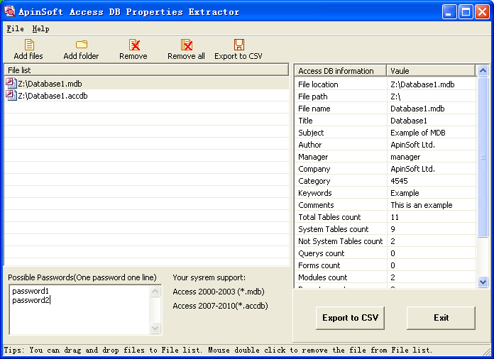 ApinSoft Access DB Properties Extractor