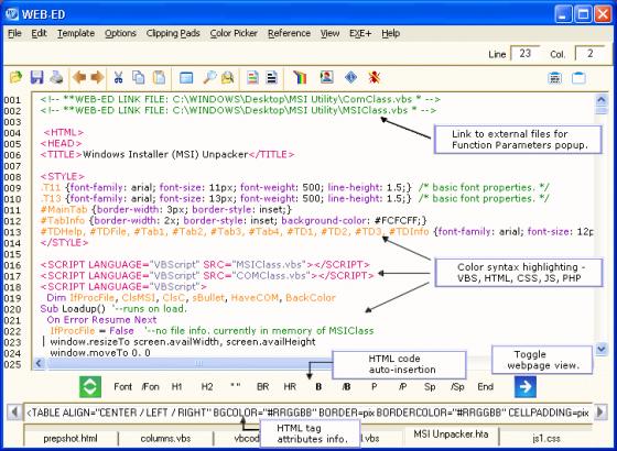 WEBED Webpage and Scripting Editor