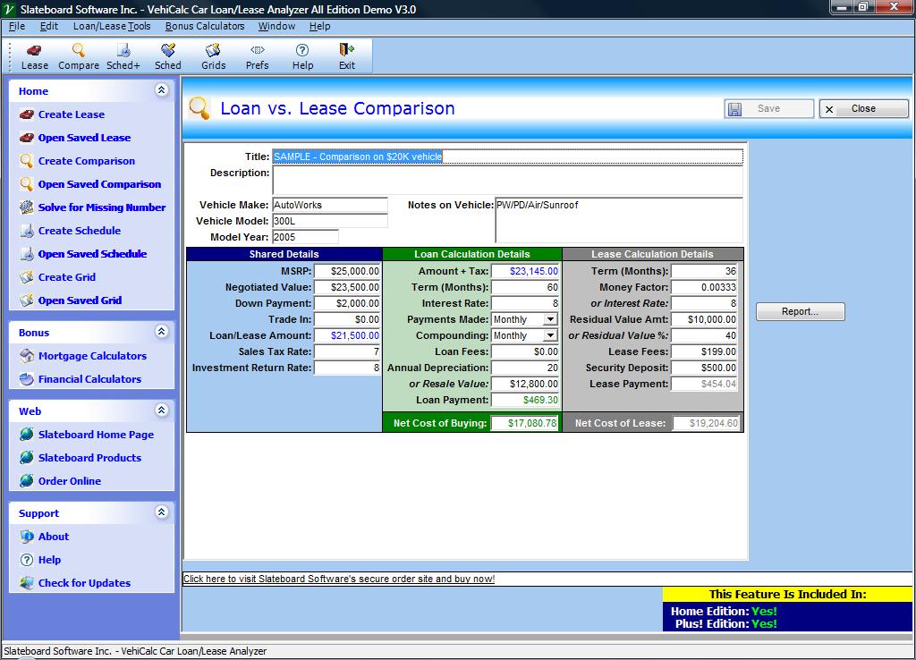 VehiCalc Car Loan/Lease Analyzer Home Ed