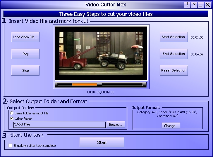 Cut video. PC Video Cutter. Sensarea 1.0.2 на русском. Video Cutter настроить время появления картинки.